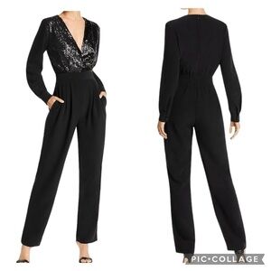 Lini NWT Stella Sequin V Neck Top Straight Leg Party Jumpsuit Black Size XS